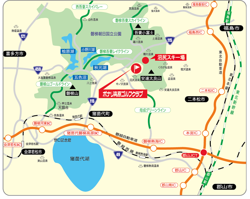 ボナリ高原ゴルフ場アクセスマップ図版